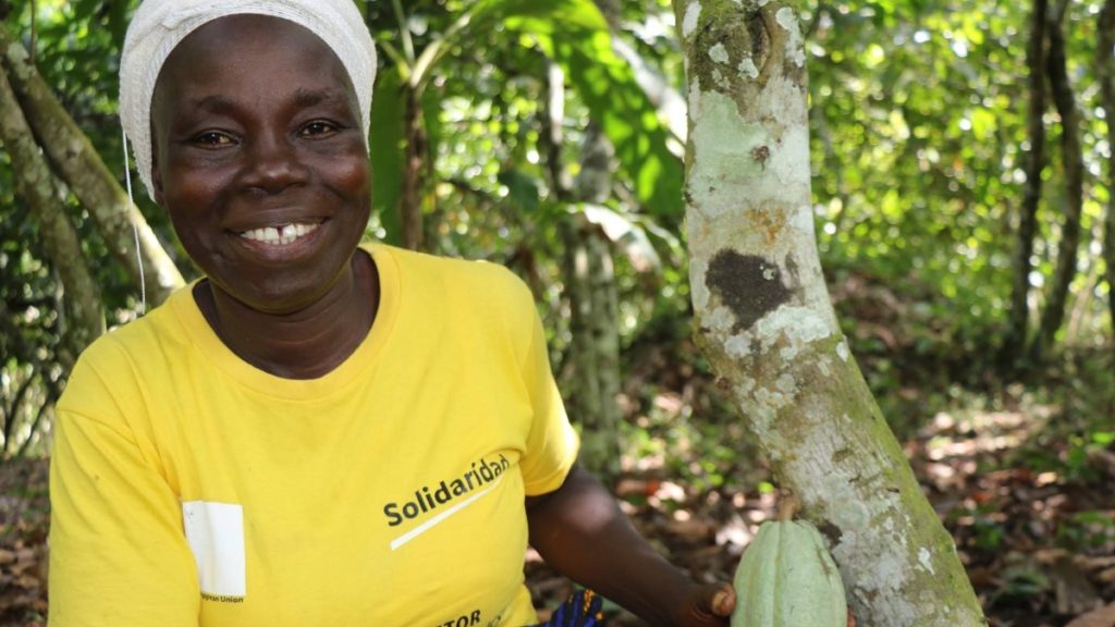 Oretha Togbah in her cocoa farm