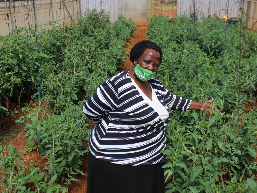 Gloria Mafojane stands in one of her farm tunnels.