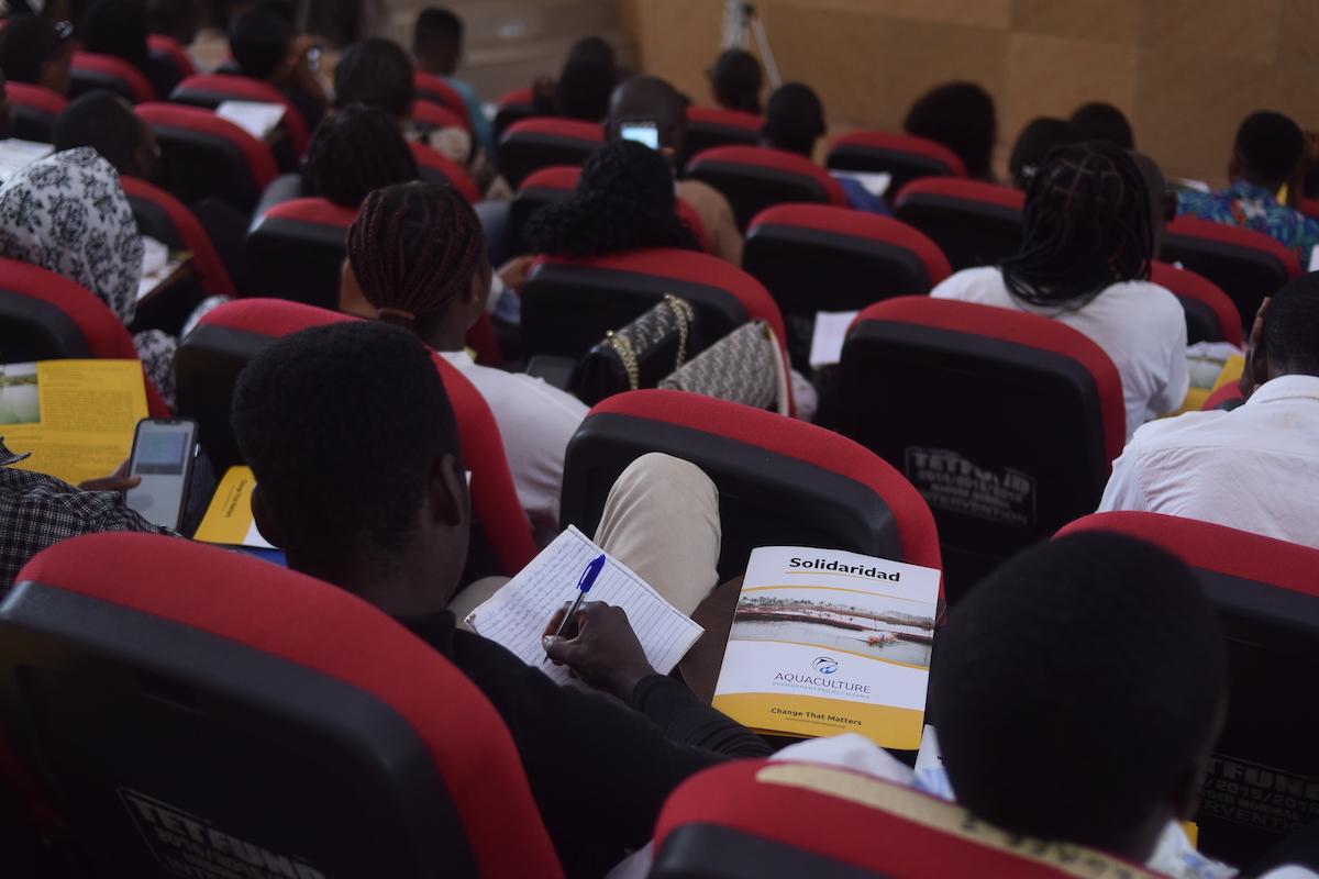 Students in Nigeria at the Tai Solarin College of Education Omu-Ijebu, in Nigeria, learning about aquaculture.