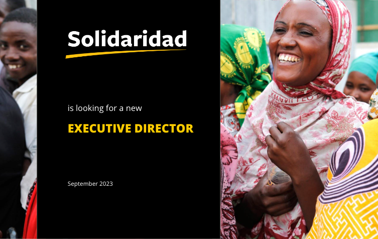 frontpage of the brochure for the recruitment of Solidaridad's new Executive Director