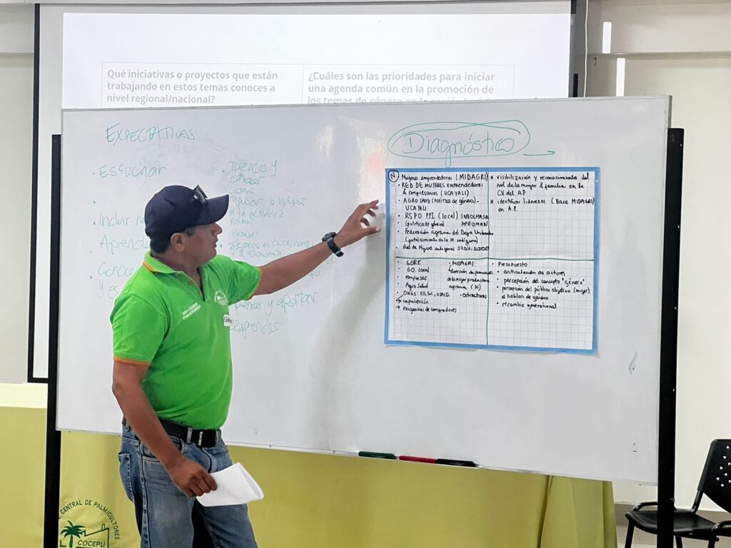 “Coming together in associations is one way of promoting inclusion and sustainability,” said Genaro, technical lead at COCEPU-Comité Central de Palmicultores de Ucayali, a producer organization working with Amazonia Connect.