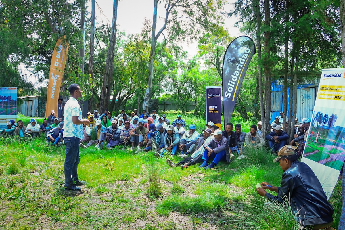 Some of a total of 750 farmers from the Minjar Shenkora District are attending one of the first safety trainings provided as part of the Climate Resilient Opportunities for Sustainable Livelihoods Project.