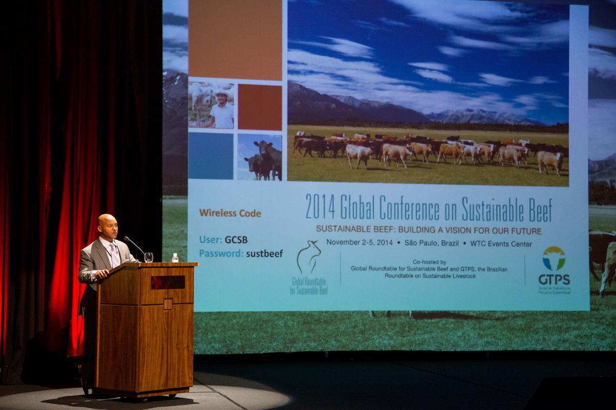 Cameron Bruett, GRSB President, announcing the member approval of the GRSB Principles and Criteria for Defining Global Sustainable Beef.