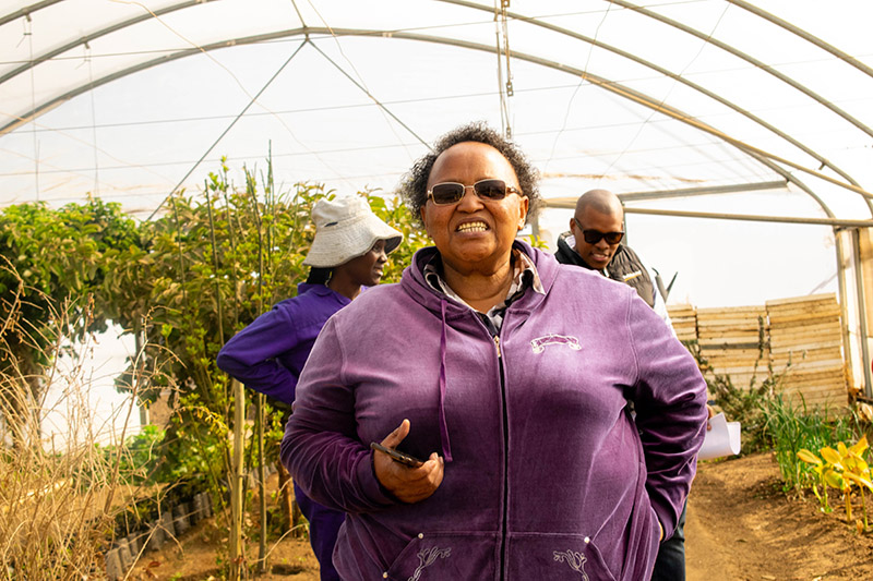 Ms. Nomxolisi Mathe, a horticulture farmer whose farm in Putfontein, South Africa grows a variety of herbs and vegetables